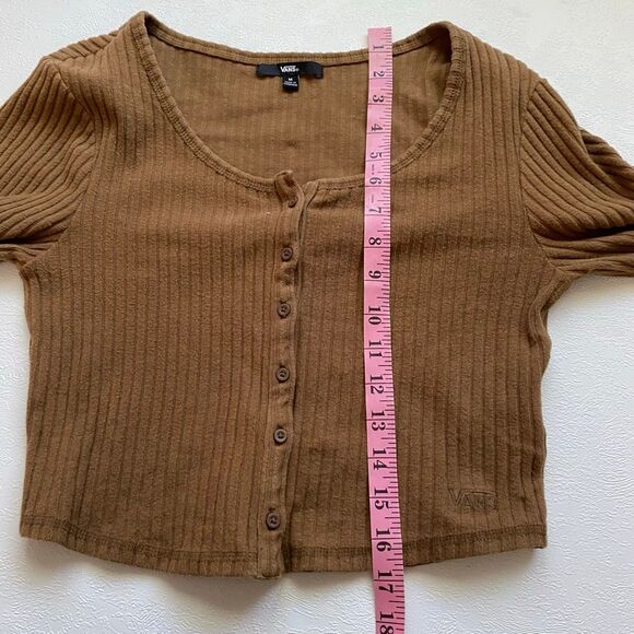 Vans Brown Ribbed Button-Up Long Sleeve Crop Top Women’s Size M - Picture 6 of 7